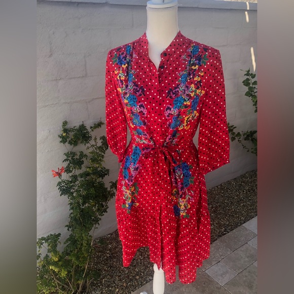 Saloni Women's Saloni Scarlet Tyra Button Down Silk Shirt Dress Size 6 - Picture 14 of 15